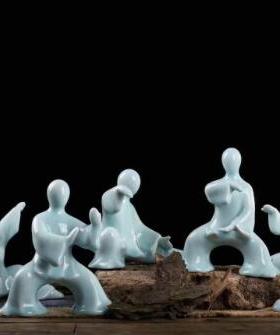 新中式风太极人物禅意书柜工艺品