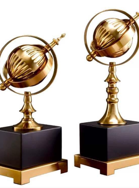 轻奢风样板间水晶床头柜地球仪