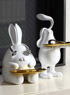 戴耳机兔子树脂现代玄关