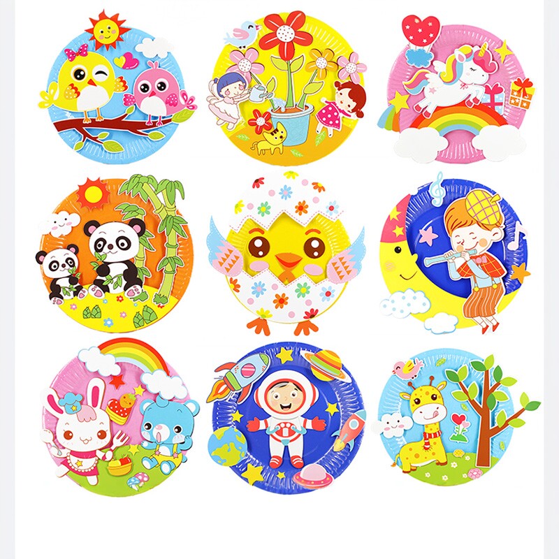 单个纸盘画儿童diy手工制作粘贴幼儿园创意纸盘贴纸画材料包盘子