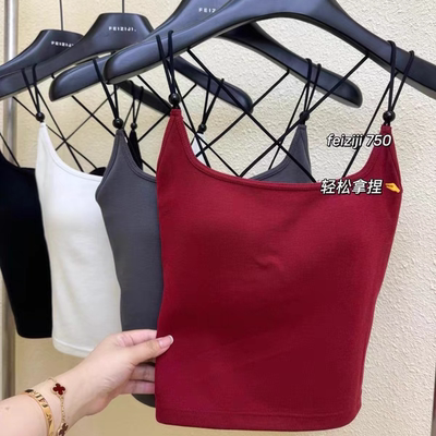 交叉细肩带美背心吊带女固定杯