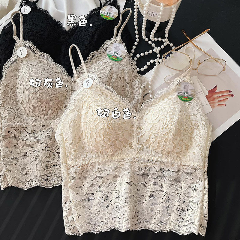 惠芝欣6312性感蕾丝吊带背心女胸垫一体内搭打底美背外穿短款上衣