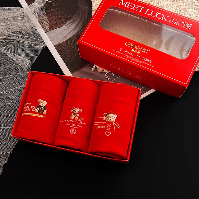 魅丽翘1335少女学生本命年红色内裤卡通小熊中腰透气三角裤头短裤,女士内衣/男士内衣/家居服,女三角裤,淘宝优惠券,粉丝福利购,淘宝优惠卷