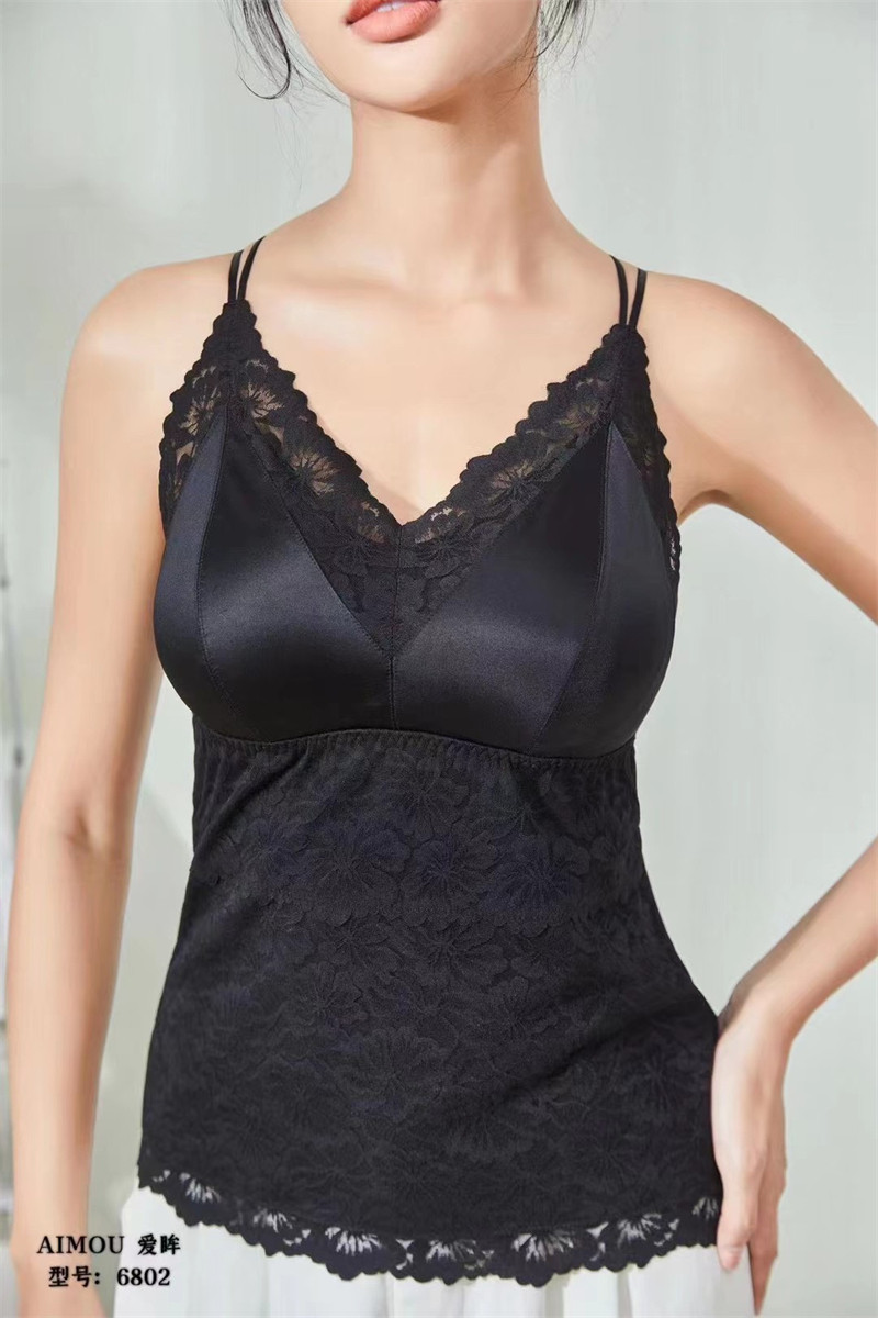 爱眸6802女士秋冬加绒加厚保暖背心法式蕾丝细带露背美背内衣内搭
