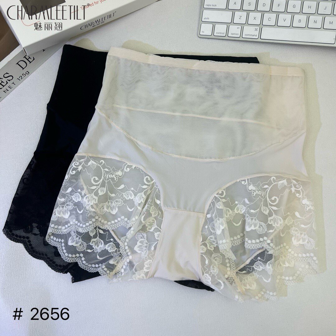 魅丽翘2656女两条装冰丝无痕高腰内裤收腹提臀性感蕾丝透气三角裤