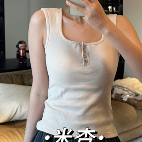 秋冬纯欲山茶花U型领纽扣背心女