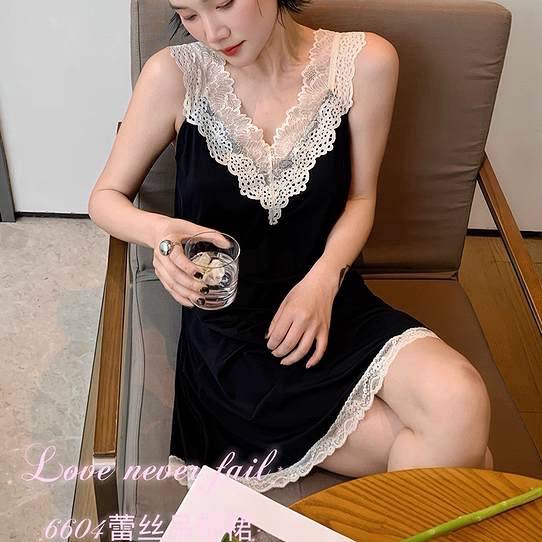 法式蕾丝边吊带睡裙女士夏季冰丝