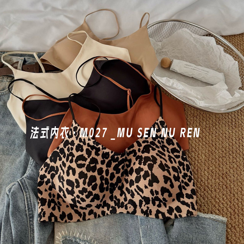 豹纹内衣细肩带美背无痕聚拢文胸