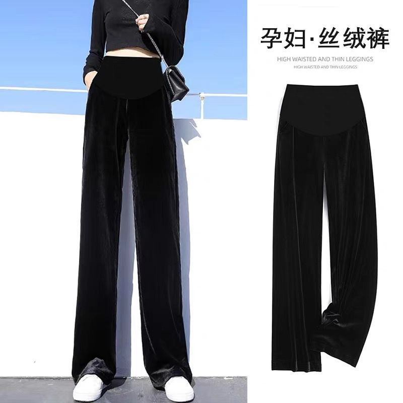 清仓孕妇阔腿裤外穿休闲金丝绒直筒裤春秋季宽松大码孕妇裤拖地裤