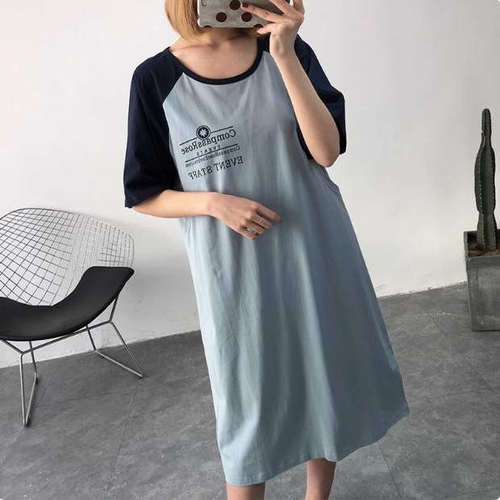 清仓产后哺乳衣外出夏季纯棉短袖连衣裙长款过膝哺乳裙喂奶衣睡裙
