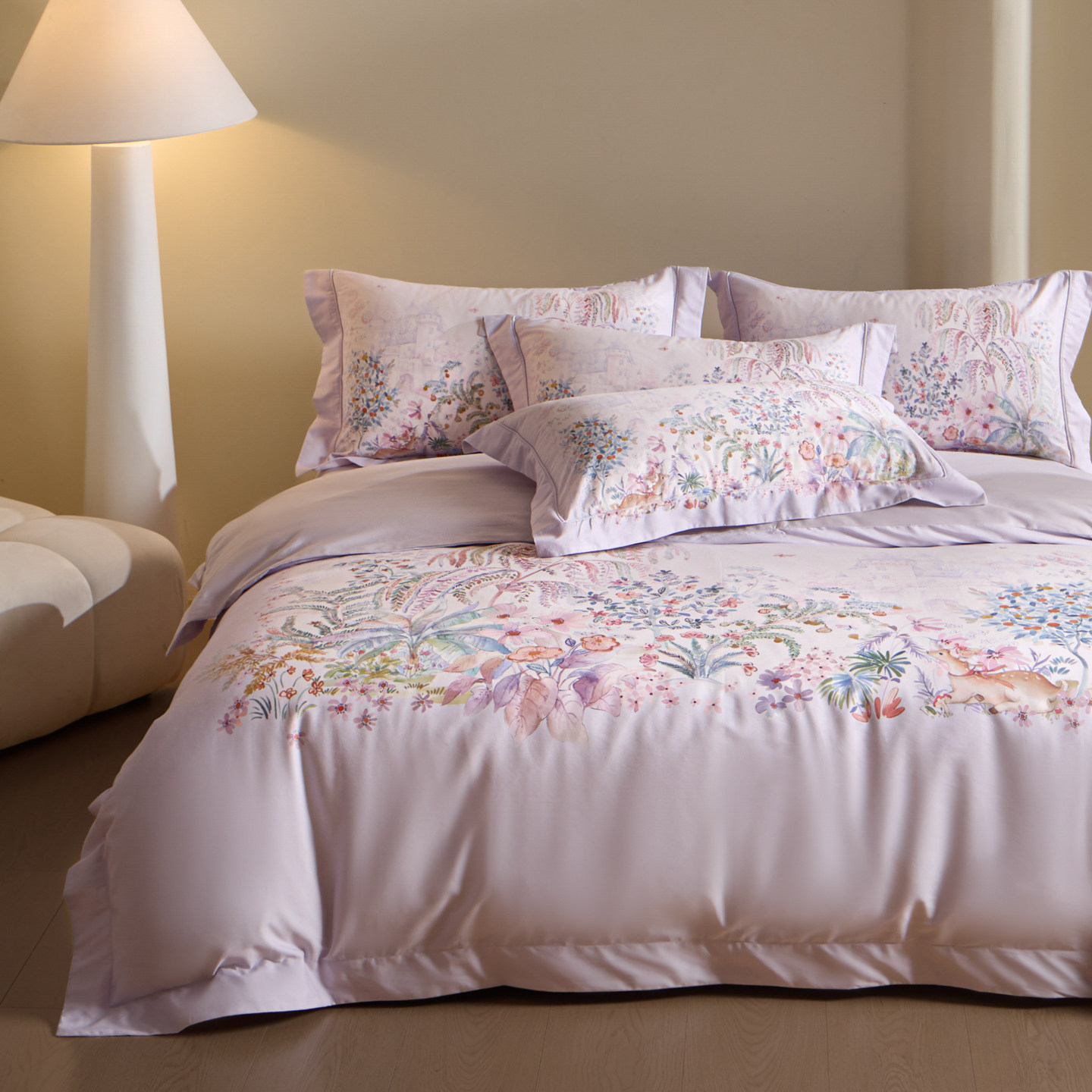 春秋纯棉四件套件床上用品斜纹被罩全棉被套床笠时尚印花轻奢简约