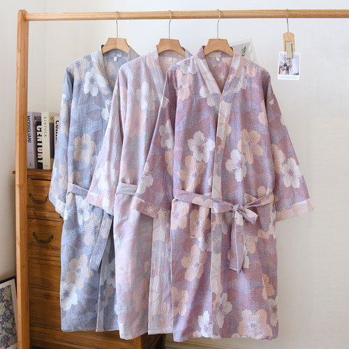 日系纯棉纱提花和服睡袍女春秋夏