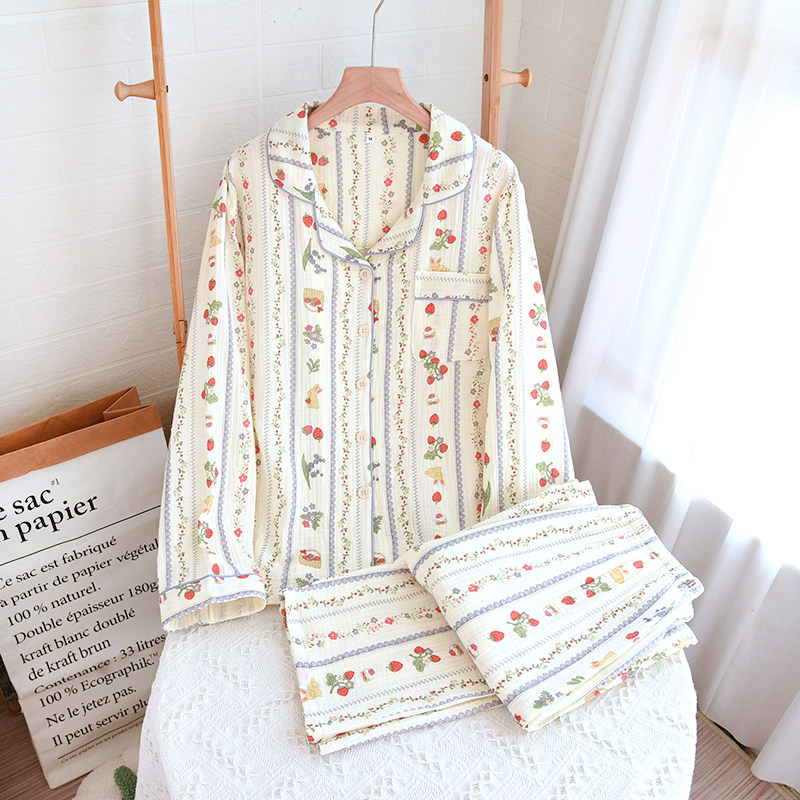 新款田园卡通女士睡衣纯棉双层纱布绉布长袖春秋季薄款家居服套装,女士内衣/男士内衣/家居服,睡衣/家居服套装,淘宝优惠券,粉丝福利购,淘宝优惠卷