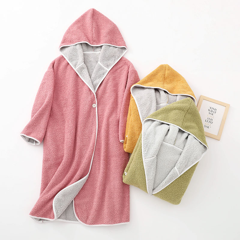 连帽羊羔绒日系简约风宽松睡袍