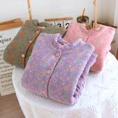 中式 国风纯棉双层纱布睡衣女冬加厚三层夹棉花空气棉棉袄保暖外穿