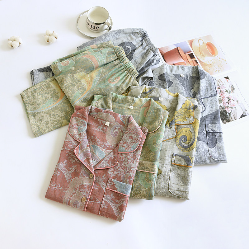 复古提花睡衣女春秋款纯棉纱布长袖长裤男士全棉家居服套装可外穿,女士内衣/男士内衣/家居服,睡衣/家居服套装,淘宝优惠券,粉丝福利购,淘宝优惠卷