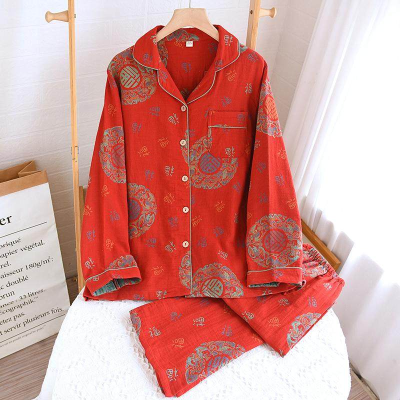 复古提花睡衣女士春秋新款纯棉双层纱布长袖本命红家居服中式婚服,女士内衣/男士内衣/家居服,睡衣/家居服套装,淘宝优惠券,粉丝福利购,淘宝优惠卷