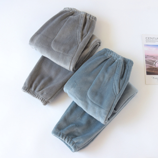 冬季加厚法兰绒睡裤男士收口束脚宽松大码暖暖裤保暖珊瑚绒家居裤