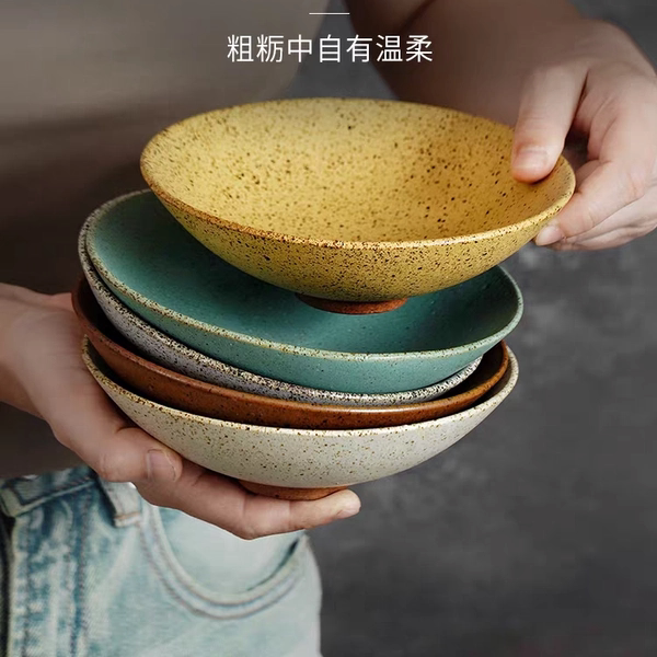 粗陶日式复古手工碗陶瓷米饭碗创意个性餐具家用纯色汤碗甜品小碗图片