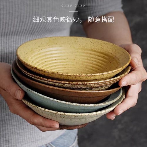 粗陶复古小面碗甜品碗牛排盘西餐盘点心小吃盘家用商用