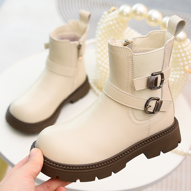 女童靴子真皮儿童加绒马丁靴短靴