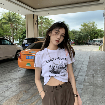 美式复古性感辣妹卡通印花短袖T