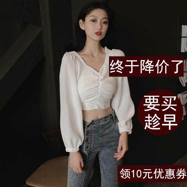 上衣春秋装新款韩版气质泡泡袖衬衣短款修身收腰长袖衬衫2019女装|ruв категории Женская одежда, рубашка - от Buy2taobao.com для оказания профессиональной услуги покупки агента Taobao