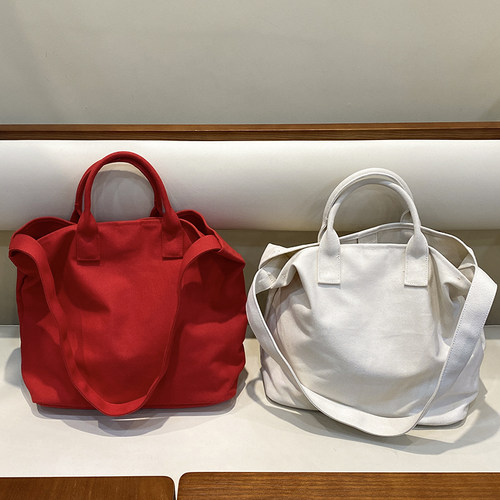 唐糖包袋/韩系简约通勤旅行斜挎包厚实帆布手提包高级感大容量