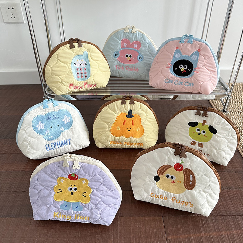 韩国ins日系绗缝夹棉化妆包便携收纳袋拉链开合随身整理包女,收纳整理,化妆包,淘宝优惠券,粉丝福利购,淘宝优惠卷