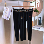 显瘦九分紧身裤 女外穿2022春秋新款 弹力高腰刺绣小松鼠打底裤 大码