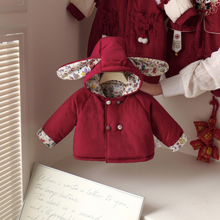 女童秋冬季外套新款儿童冬装加绒夹棉女宝宝周岁礼服冬天连帽棉服
