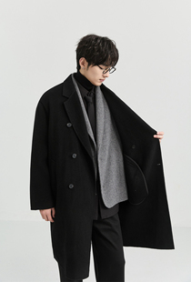 2025新款双面呢大衣男短款韩版高级衬衫领宽松秋季羊毛呢子外套