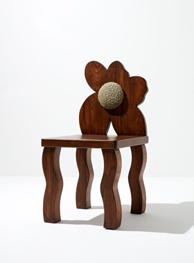 法式复古风实木涟漪餐桌椅组合家用中古风设计师款波浪脚餐厅椅子