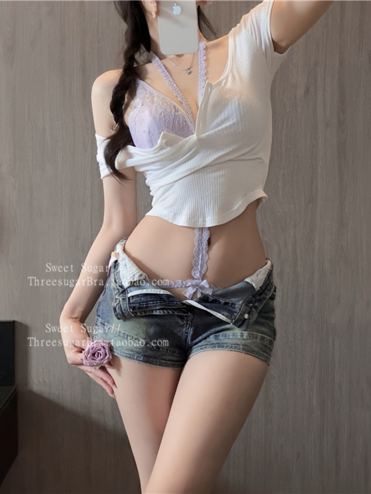 秋冬性感紫色挂脖可拆卸文胸套装心机内搭内衣女蕾丝聚拢钢托棉杯