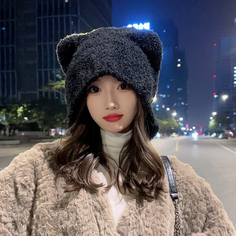 可爱小熊耳朵帽子女秋冬新款毛绒保暖护耳针织帽大头显脸小毛线帽,服饰配件/皮带/帽子/围巾,帽子,淘宝优惠券,粉丝福利购,淘宝优惠卷
