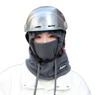 帽子女冬天防寒护耳防风头套面罩围脖一体电动车骑行保暖头盔内胆