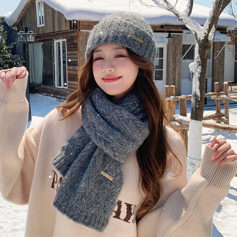 纯色针织围巾帽子两件套女冬季韩版时尚防寒保暖毛线帽仿羊绒围脖