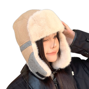 雷锋帽女款秋冬加绒加厚保暖骑行电瓶车防寒护耳东北帽子冬天护脸