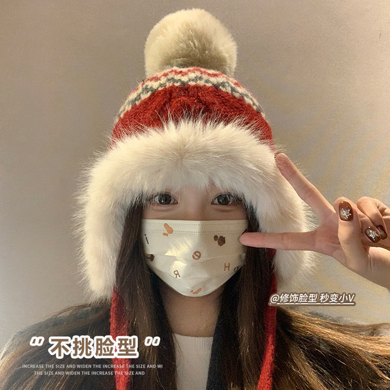 费尔岛红色雷锋帽女冬东北骑行防寒保暖红色加厚护耳针织毛线帽子,服饰配件/皮带/帽子/围巾,帽子,淘宝优惠券,粉丝福利购,淘宝优惠卷