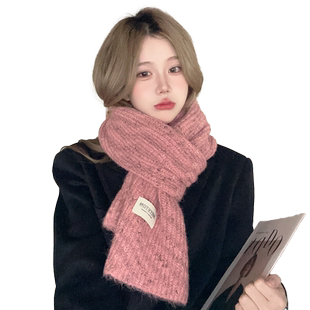 冷色系长款围脖女生冬季高级感百搭毛绒围巾针织保暖护颈披肩两用