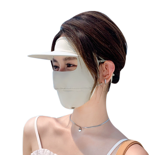冰丝防晒面罩帽子一体全脸防晒口罩女防紫外线额头防晒帽檐脸基尼