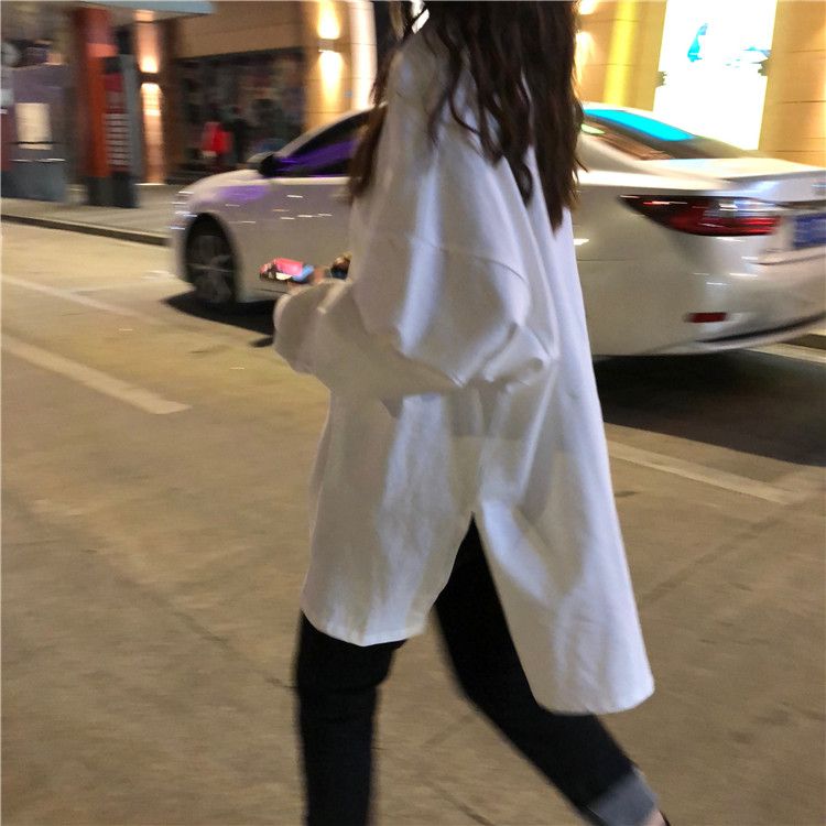 早秋宽松简约长袖套头女纯色t恤