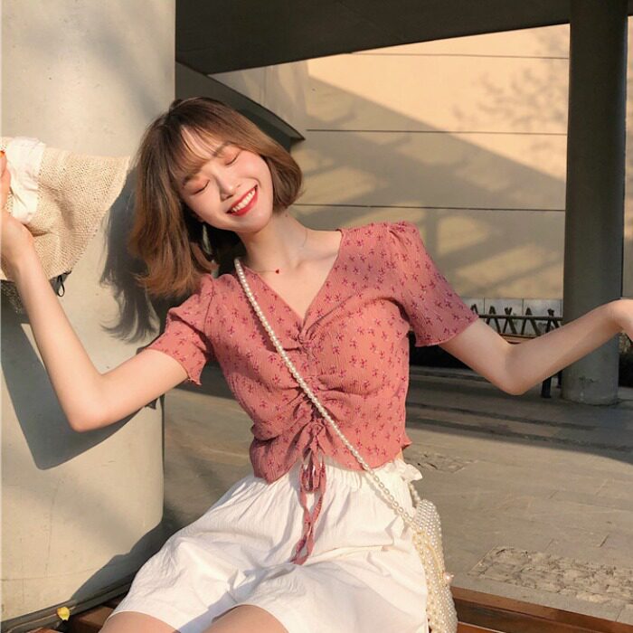 the republic of korea summer All-match fashion Self cultivation Curling Short sleeved shirt jacket Drawstring have cash less than that is registered in the accounts Broken flowers Chiffon shirtin the Women's clothing/Boutique , Lace shirt/Chiffon shirt  category - from Buy2taobao.com to provide professional Taobao agent buy service