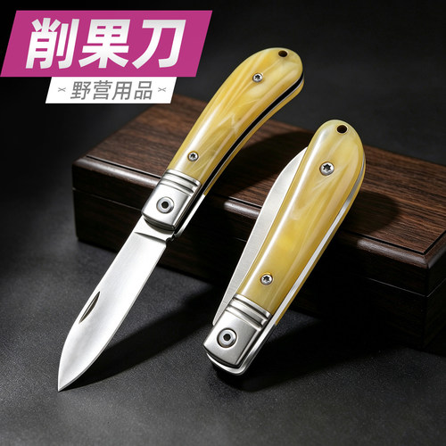 高档折叠水果刀便携折叠刀家用不锈钢水果削皮便携小刀露营吃肉刀