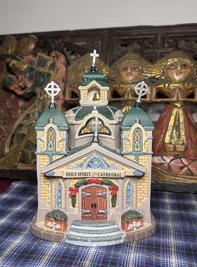 lemax复古欧美圣诞装饰品大教堂主题陶瓷房子城堡发光中古玩具