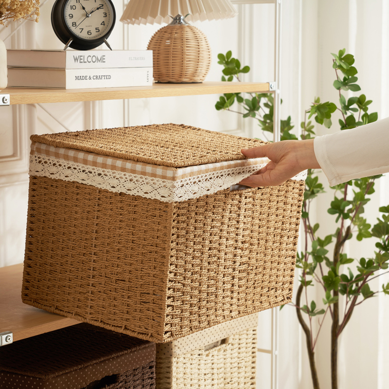 藤编收纳盒带盖大容量储物箱