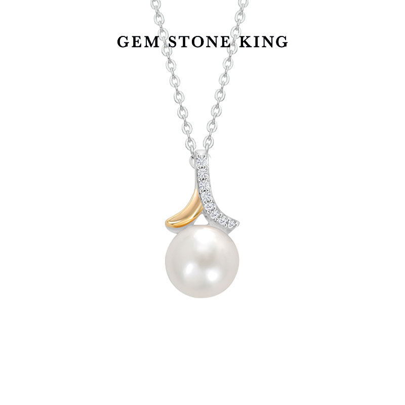 GSK项链女925银10K金双色镶合成珍珠项链独特设计夏日首饰