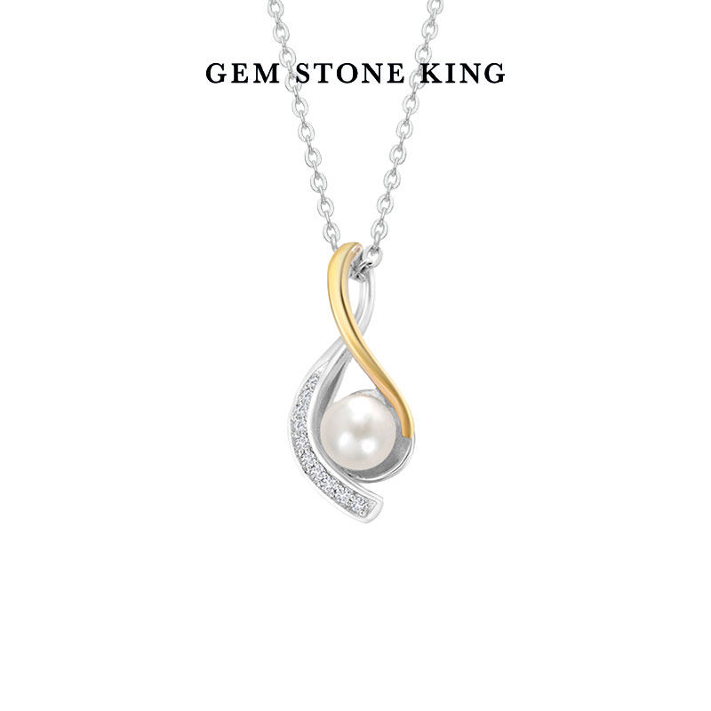 GSK项链女925银10K金双色镶合成珍珠项链独特设计夏日首饰