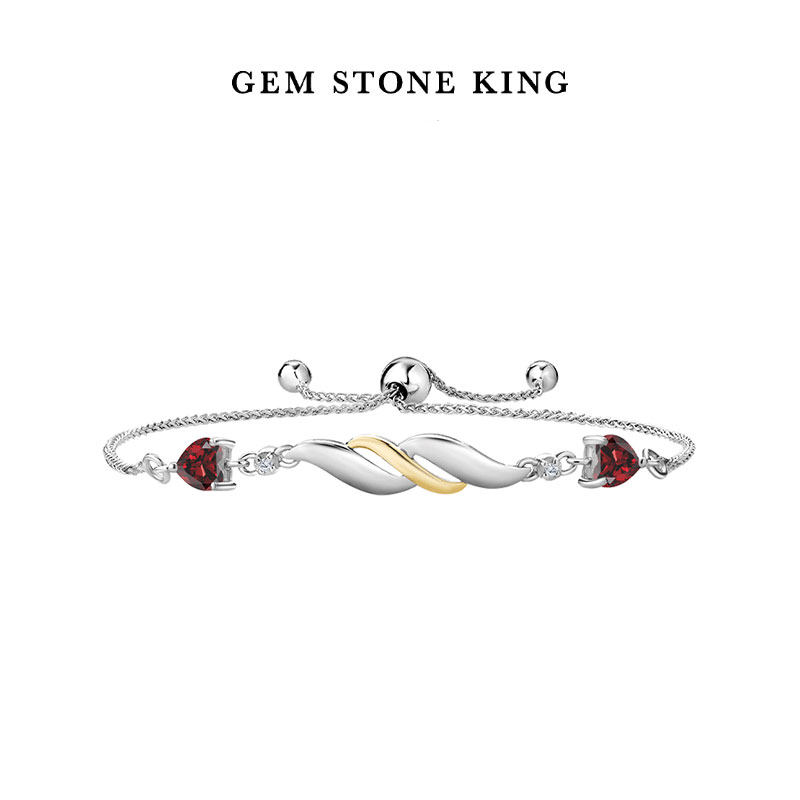 GSK红石榴石手链925银10K金双色人造钻石手饰爱心首饰送女友