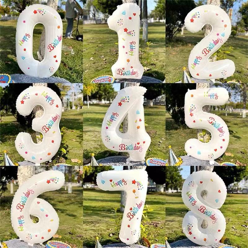 32寸数字铝模气球白色户外儿童周岁生日装饰派对场景布置拍照道具